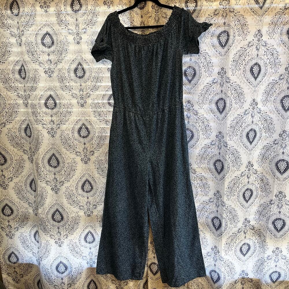 CeCe Chambray Floral Jumpsuit Size Large